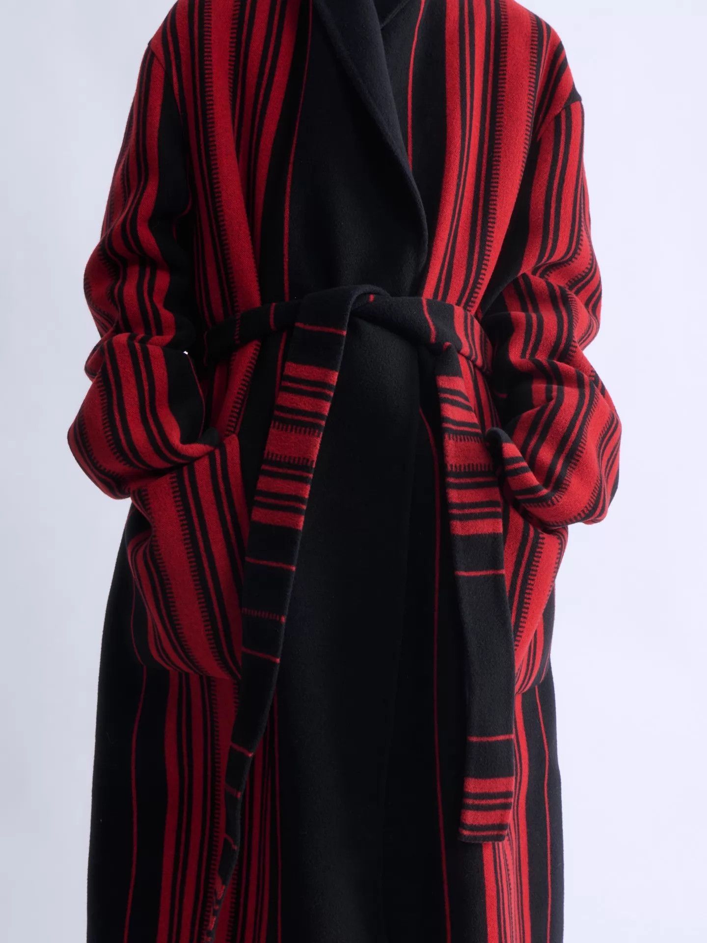 Loewe LOEWE Men’s Red Black Stripe Wool-Cashmere Belted Jacket Size US M / EU 48-50 / 2 - 4 Thumbnail