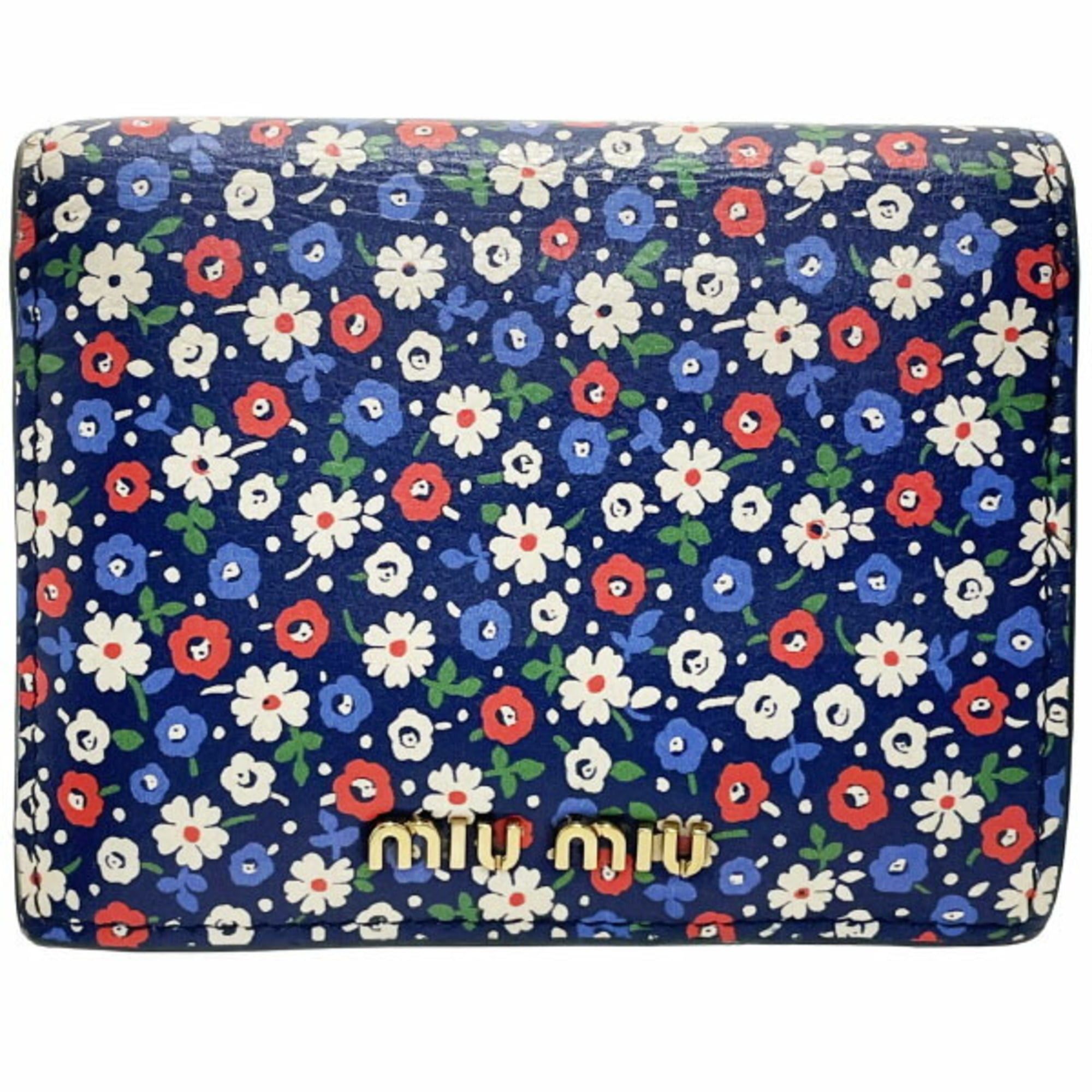 Miu Miu Miu Miu Miu Floral Bifold Wallet in Leather with Glitter and Multicolored Navy Blue (5MV204) MIU Compact MAN-16423 Size ONE SIZE - 1 Thumbnail