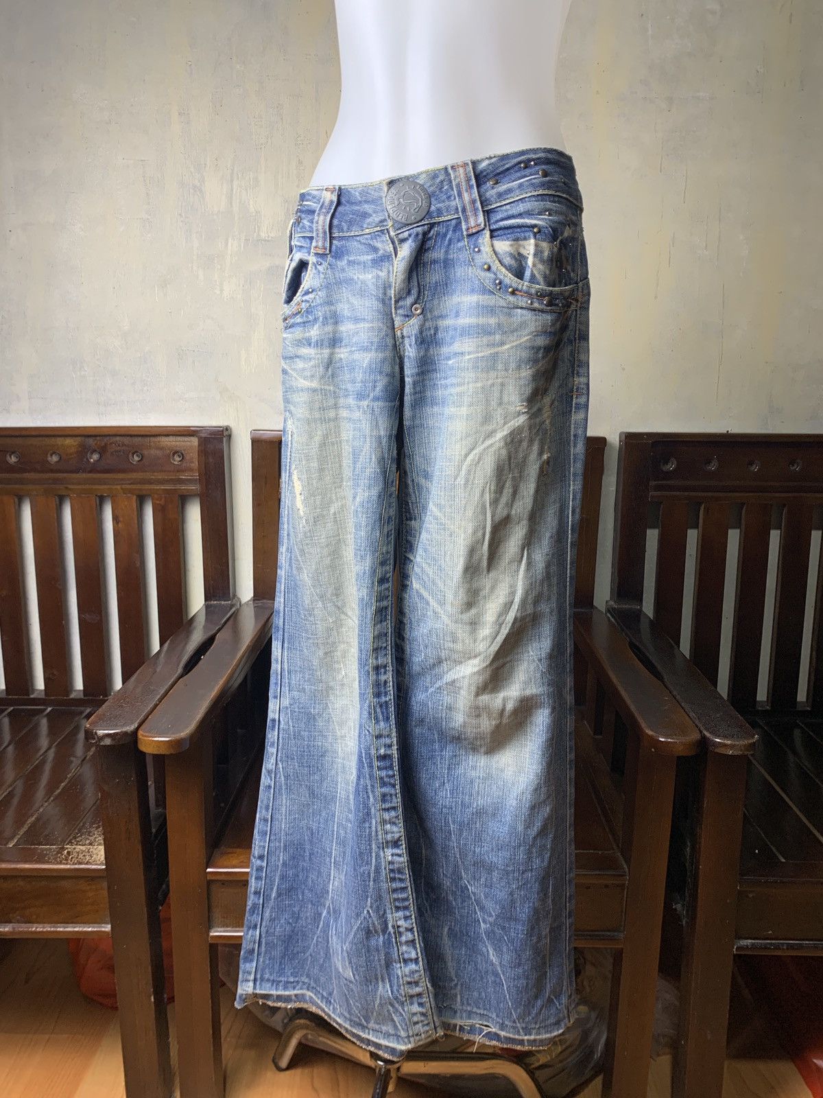 Japanese Brand 2000s Red Pepper Japan Low Rise Studded BaggyJeans Pants Size 30" / US 8 / IT 44 - 3 Thumbnail