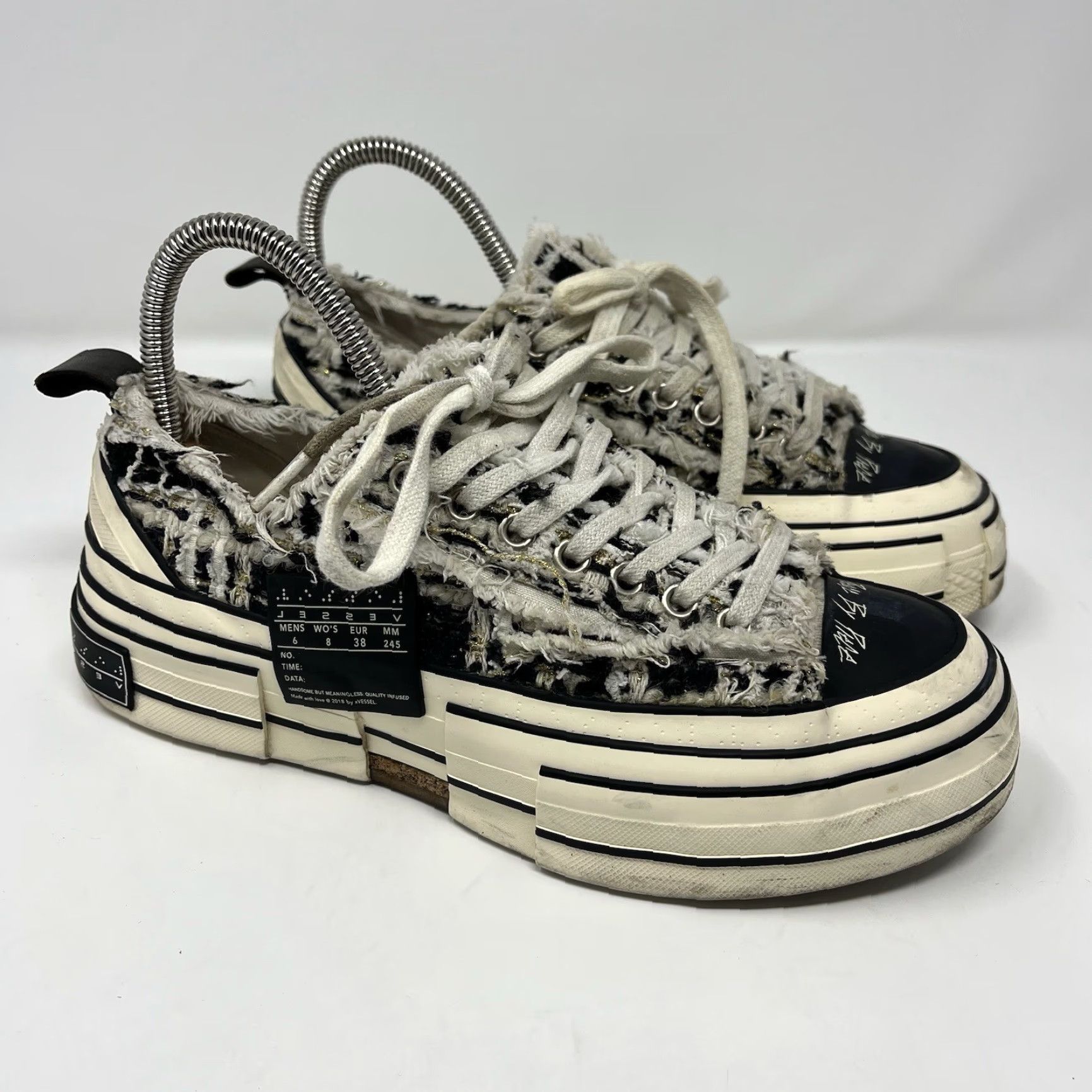 Vintage Vessel x G.P.O Low Mixed Tweed Sneaker Mens 6 Womens 8 Black Lace-Up Canvas Low Top City Designer Streetwear Size US 8 / IT 38 - 2 Thumbnail