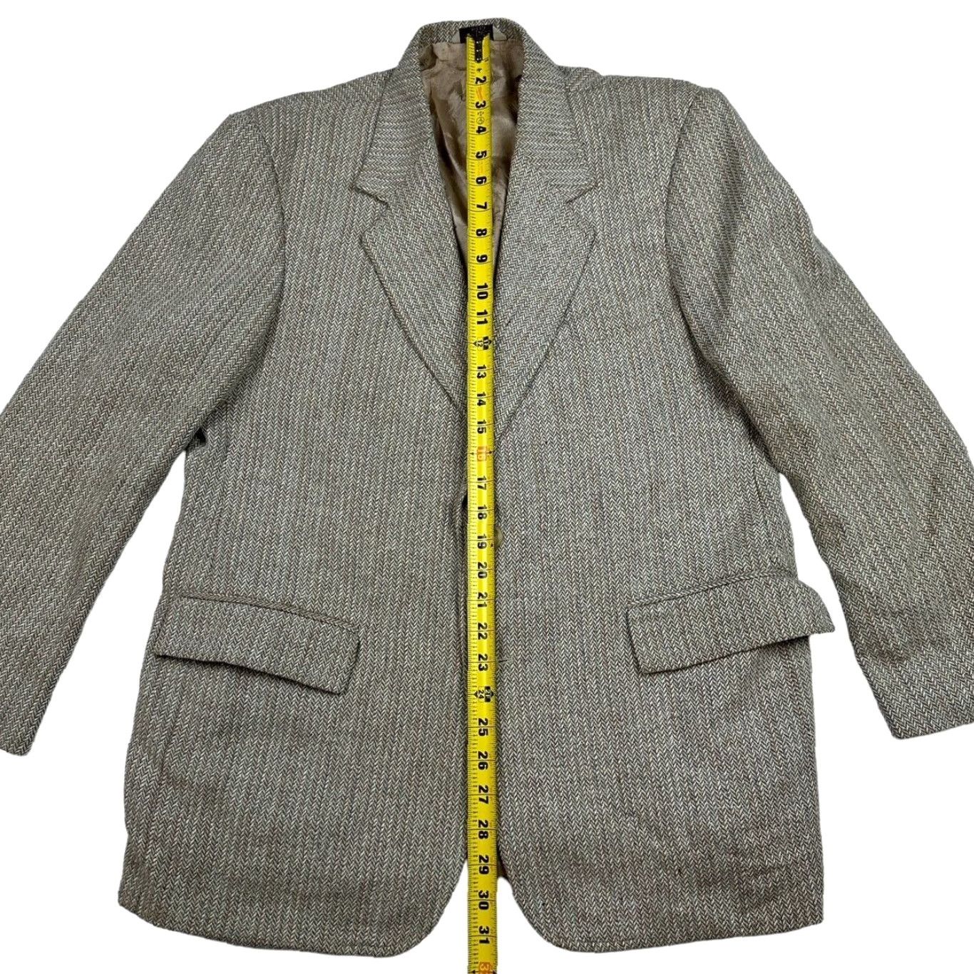 Vintage VTG Arnold Palmer Blazer Men Tweed 2-Button Brown Herringbone 43R Wool Front Notch Lapel Buttoned Single-Breasted Jeans? No. Size 46R - 6 Thumbnail