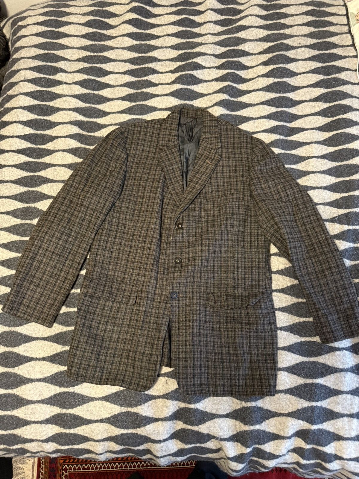 Vintage Green blue brown wool blazer Size 42R - 1 Thumbnail