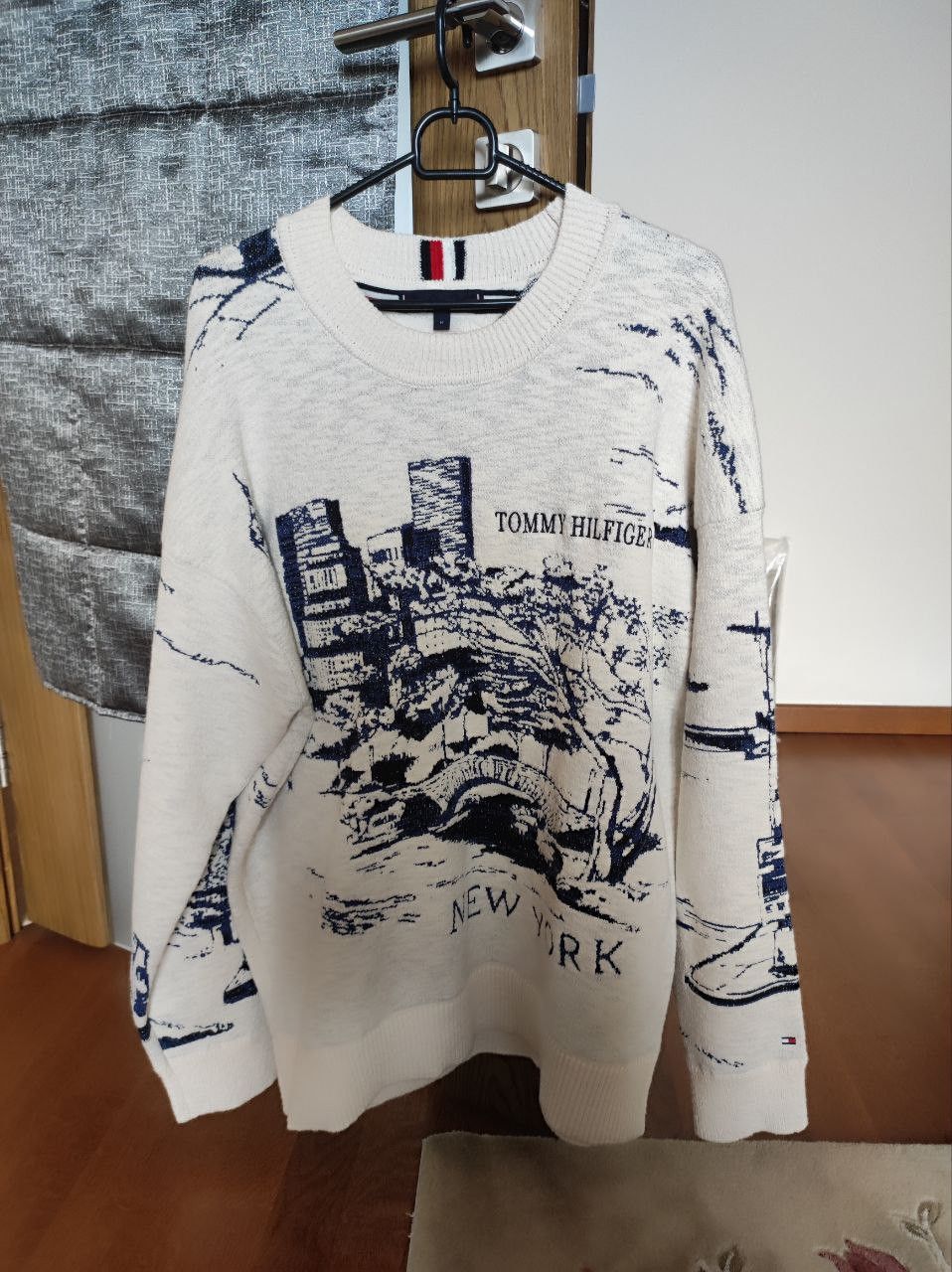 image of Tommy Hilfiger New York Knit Sweater in White/Blue, Men's (Size Medium)