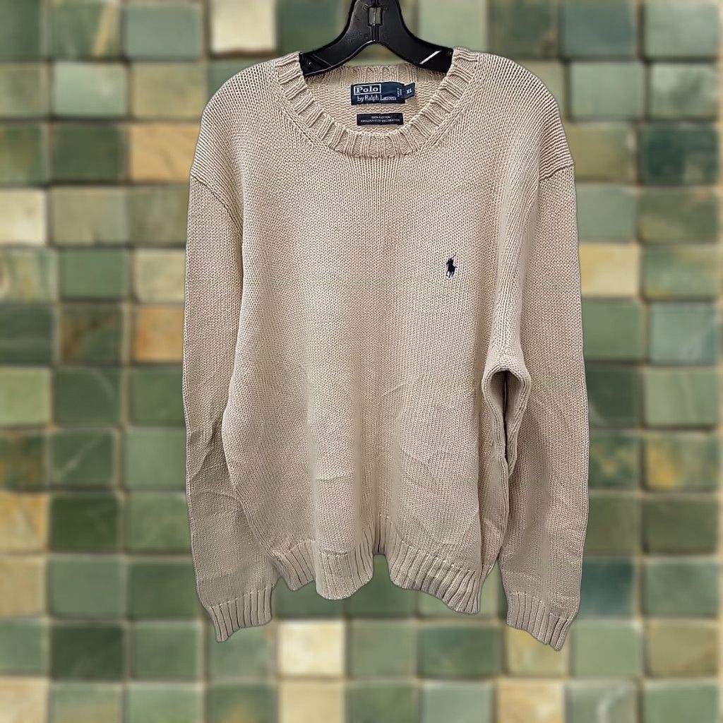 Polo Ralph Lauren Polo Ralph Lauren Sweatshirt Pullover Knit 100% Cotton Beige XL Long Sleeve Mens Regular Logo Pullover Knit Sweater Size US XL / EU 56 / 4 - 1 Thumbnail