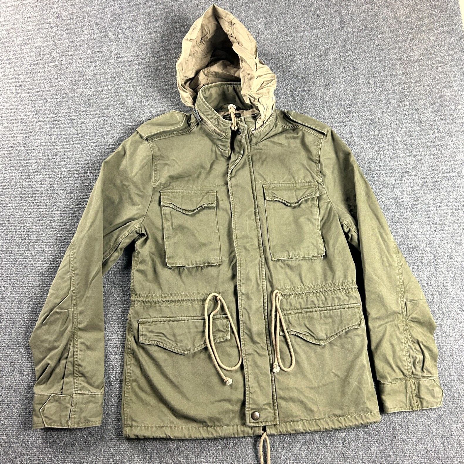 image of Lucky Brand Jacket Mens Small Green Military Type L-54C Hooded Pockets Adults in White