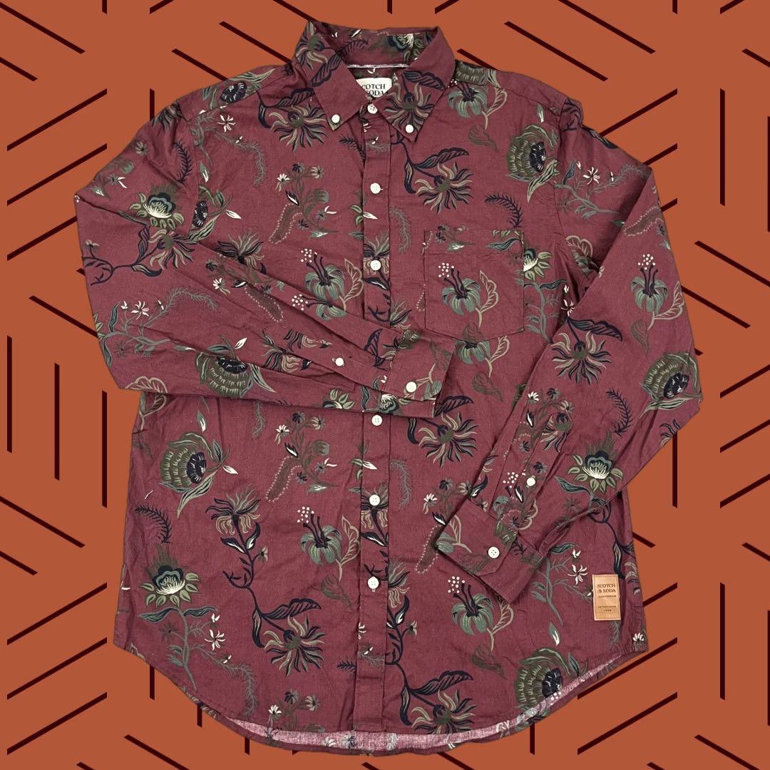 Scotch & Soda Scotch & Soda Red Floral Button-Up Shirt Mens Medium Long Sleeve Preppy Casual Size US M / EU 48-50 / 2 - 1 Thumbnail