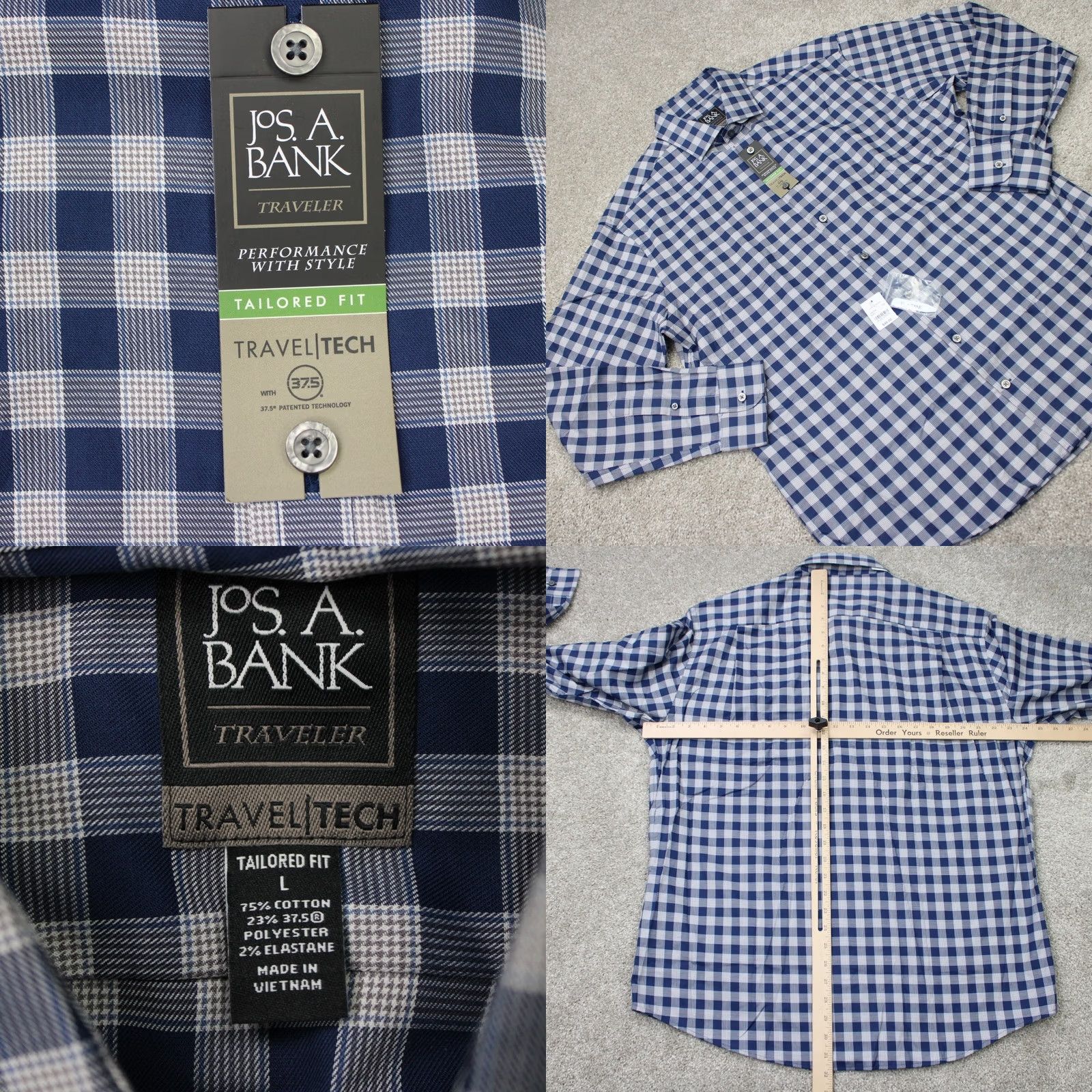 Jos. A. Bank Jos. A. Bank Shirt Mens Large Blue TravelTech Tailored Fit Button-Up Long Sleeve Cotton Plaid NWT Size US L / EU 52-54 / 3 - 8 Thumbnail