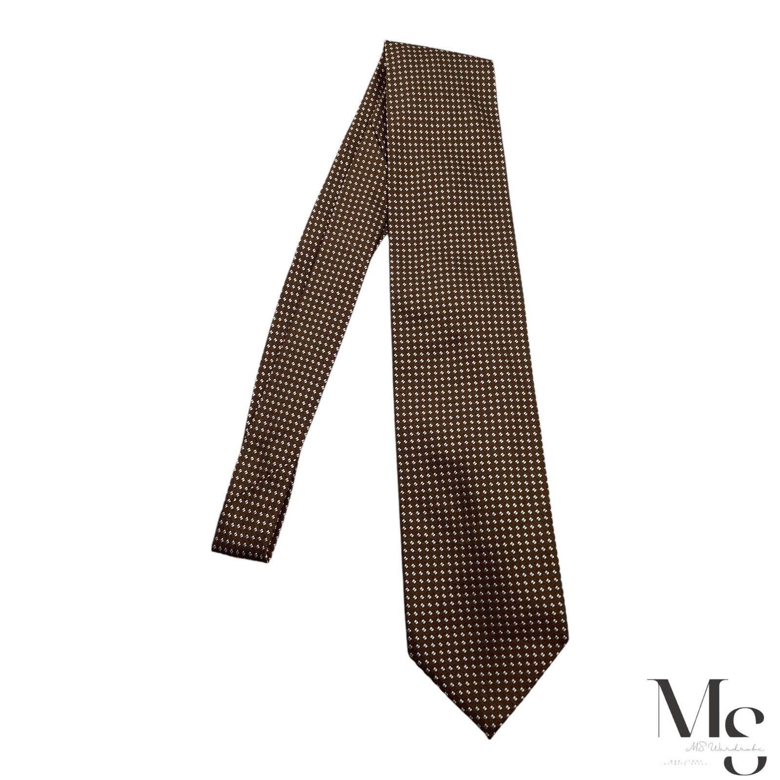 Designer SHIRT & TIES Brown Geometric Luxury Silk Tie Made In Italy Size ONE SIZE - 6 Thumbnail