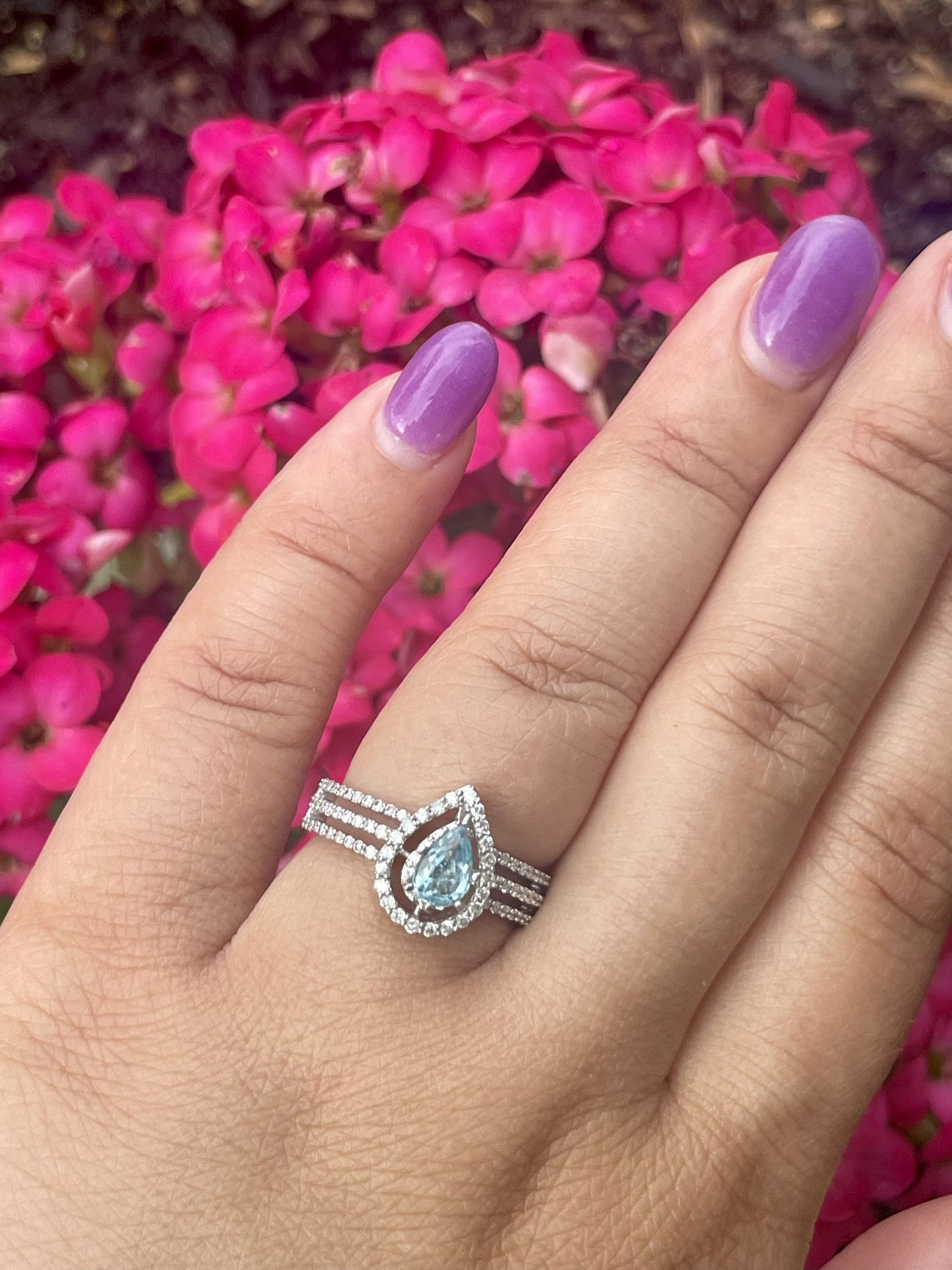 Other 14k Vintage Pear Aquamarine & 0.6 CTW Diamond Halo Ring Size ONE SIZE - 6 Thumbnail