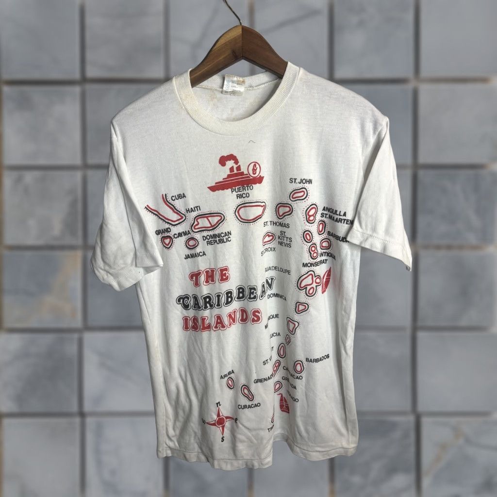 Vintage VINTAGE Caribbean Islands Shirt Mens Large White Map Graphic 50/50 Souvenir 80s Size US L / EU 52-54 / 3 - 1 Thumbnail