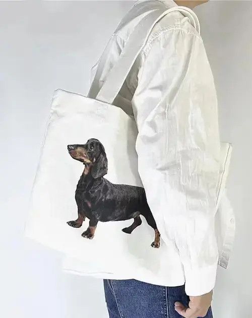 Fashion Y2K Dog Print Canvas Tote Bag in White, Men's