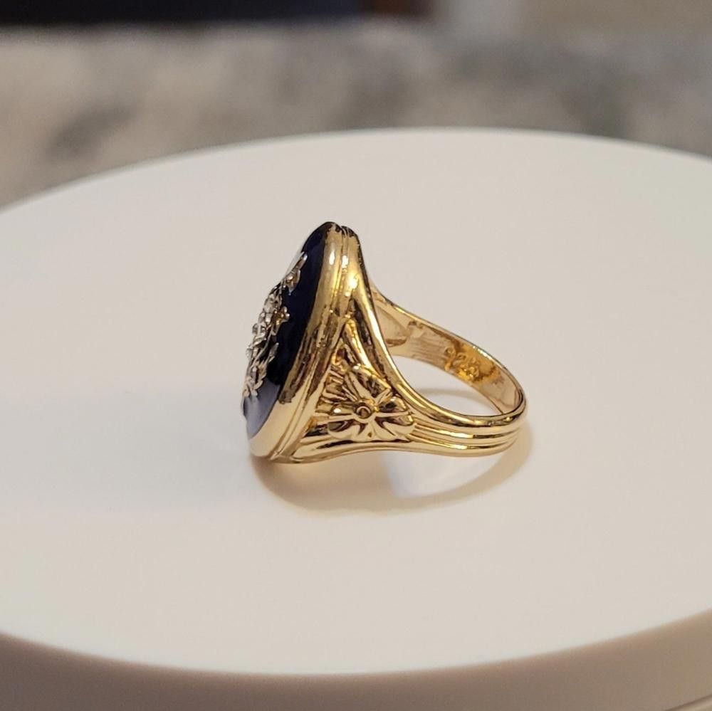 Designer Men's Blue Enamel Sterling Silver Antique Gold Ring - Size 8 Size ONE SIZE - 6 Thumbnail
