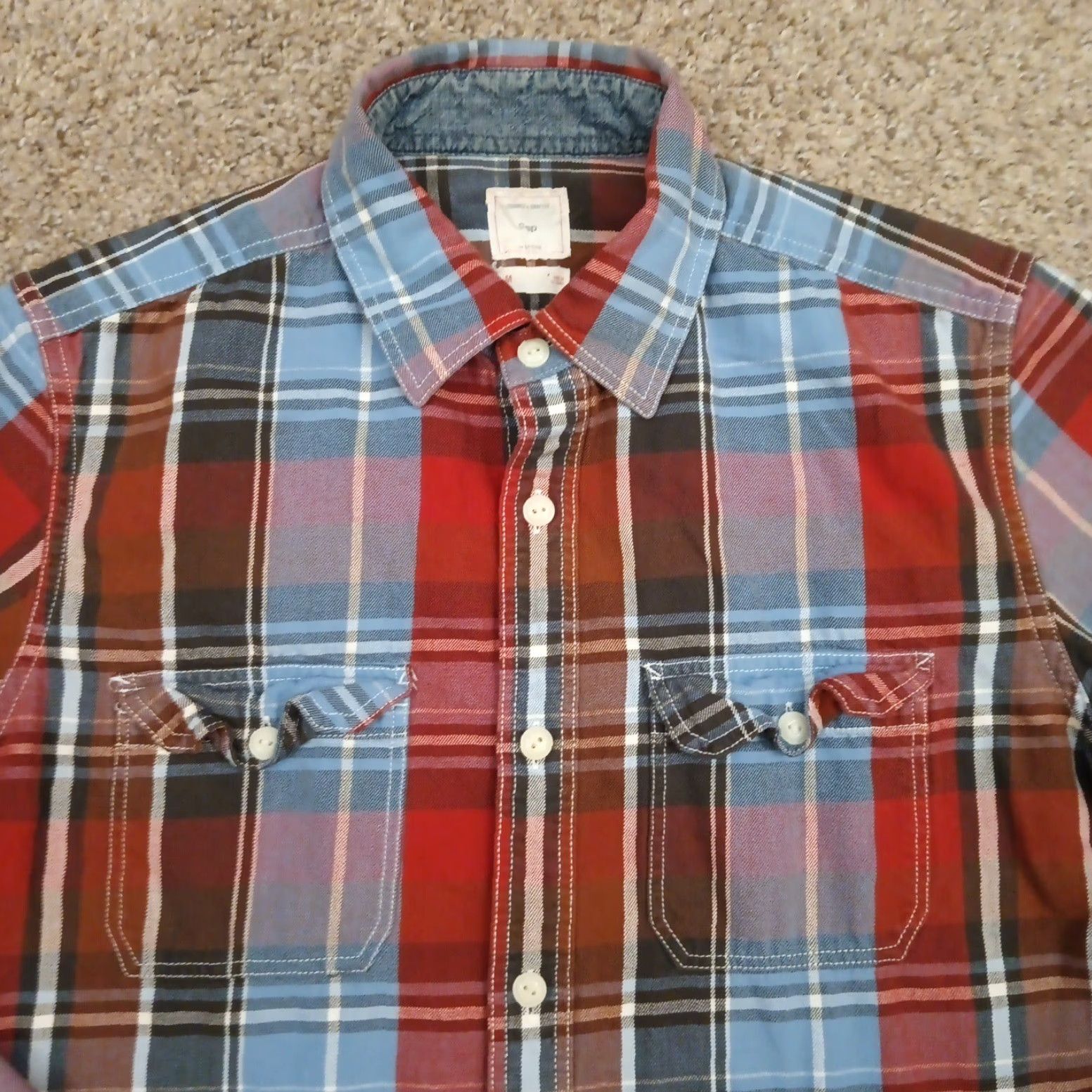 Gap Gap Shirt Mens Medium Red Blue Plaid Long Sleeve Button Up Pockets Cotton Size US M / EU 48-50 / 2 - 3 Thumbnail