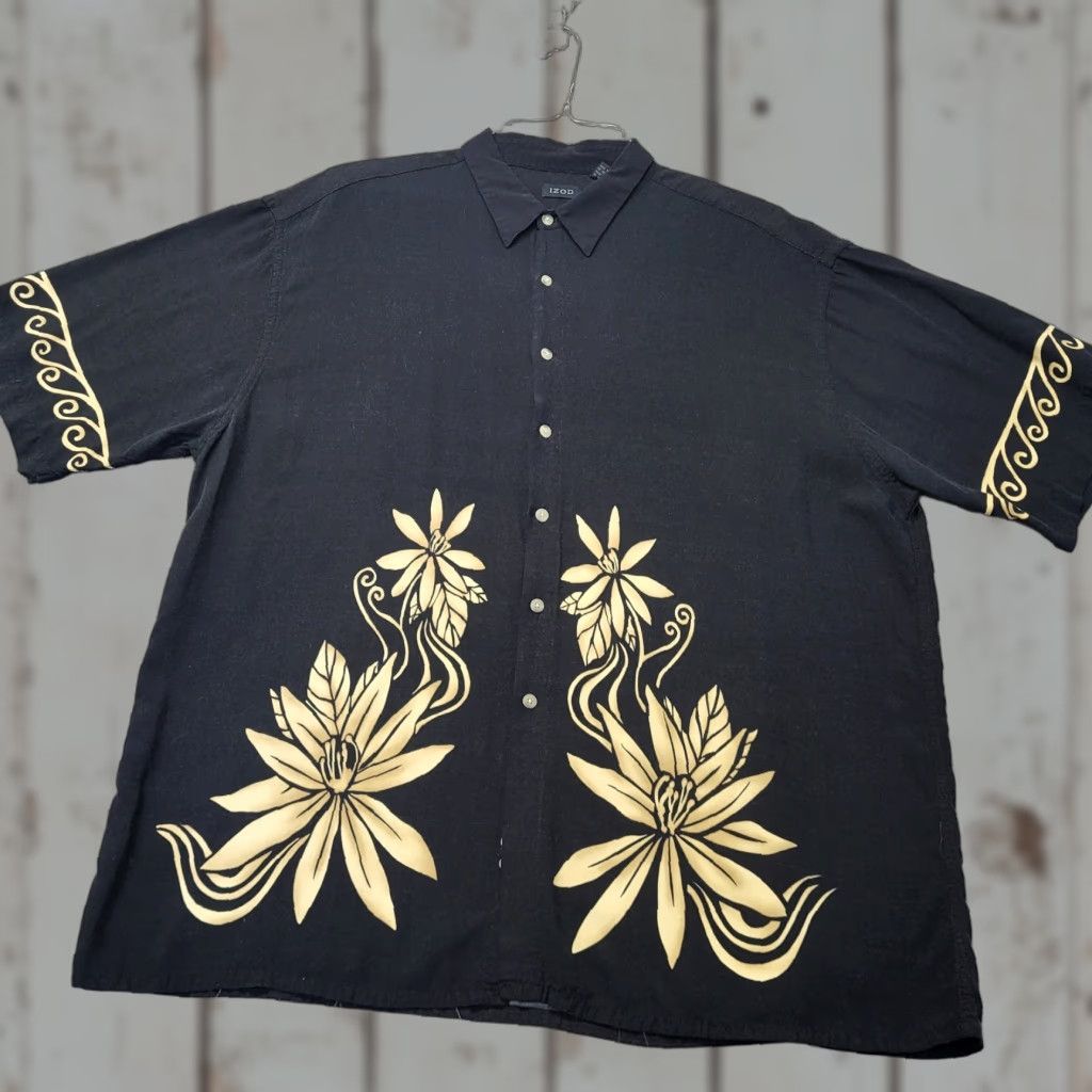 Izod IZOD Golf Shirt Mens XXL Black Floral Short Sleeve Hawaiian Button Up Shirt Size US XL / EU 56 / 4 - 1 Thumbnail