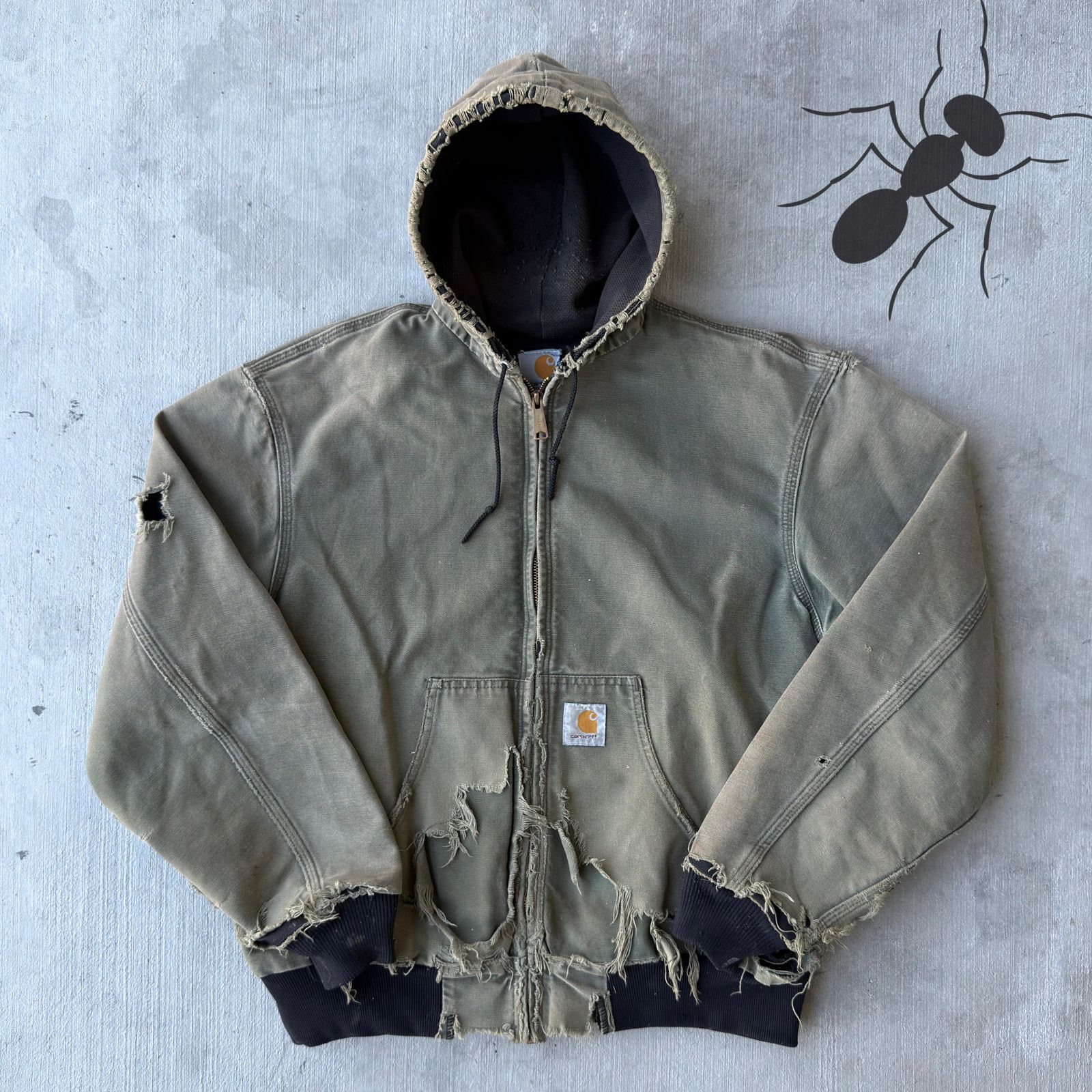 Carhartt × Vintage Vintage Y2K Carhartt THRASHED green hooded work wear jacket Size US L / EU 52-54 / 3 - 1 Thumbnail