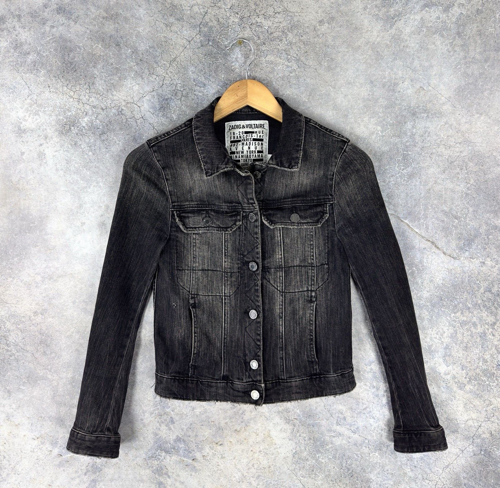 Zadig & Voltaire Zadig & Voltaire Kioky Distressed Denim Women’s Black Jacket Size XS / US 0-2 / IT 36-38 - 1 Thumbnail