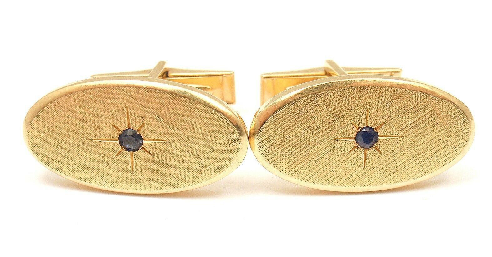 Tiffany And Co. Yellow Gold Textured Sapphire Mens Cufflinks