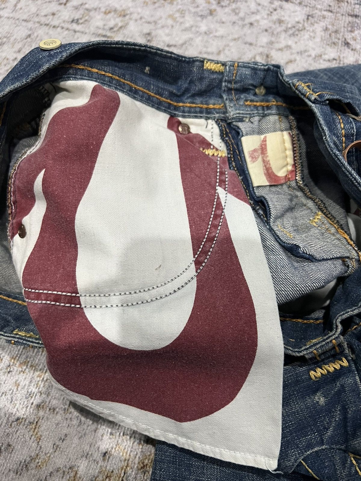 True Religion × Vintage Flared True Religion Mix Leather Bootcut Jeans Size US 30 / EU 46 - 7 Thumbnail