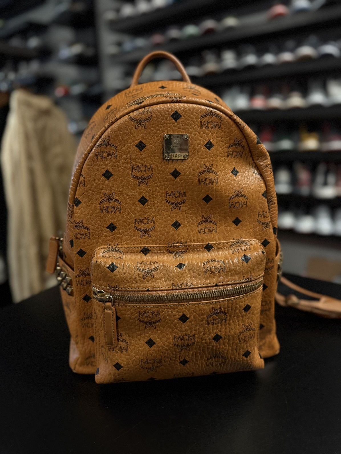 MCM MCM Classic Logo Brown Studs Medium Backpack 🧼 Size ONE SIZE - 6 Thumbnail