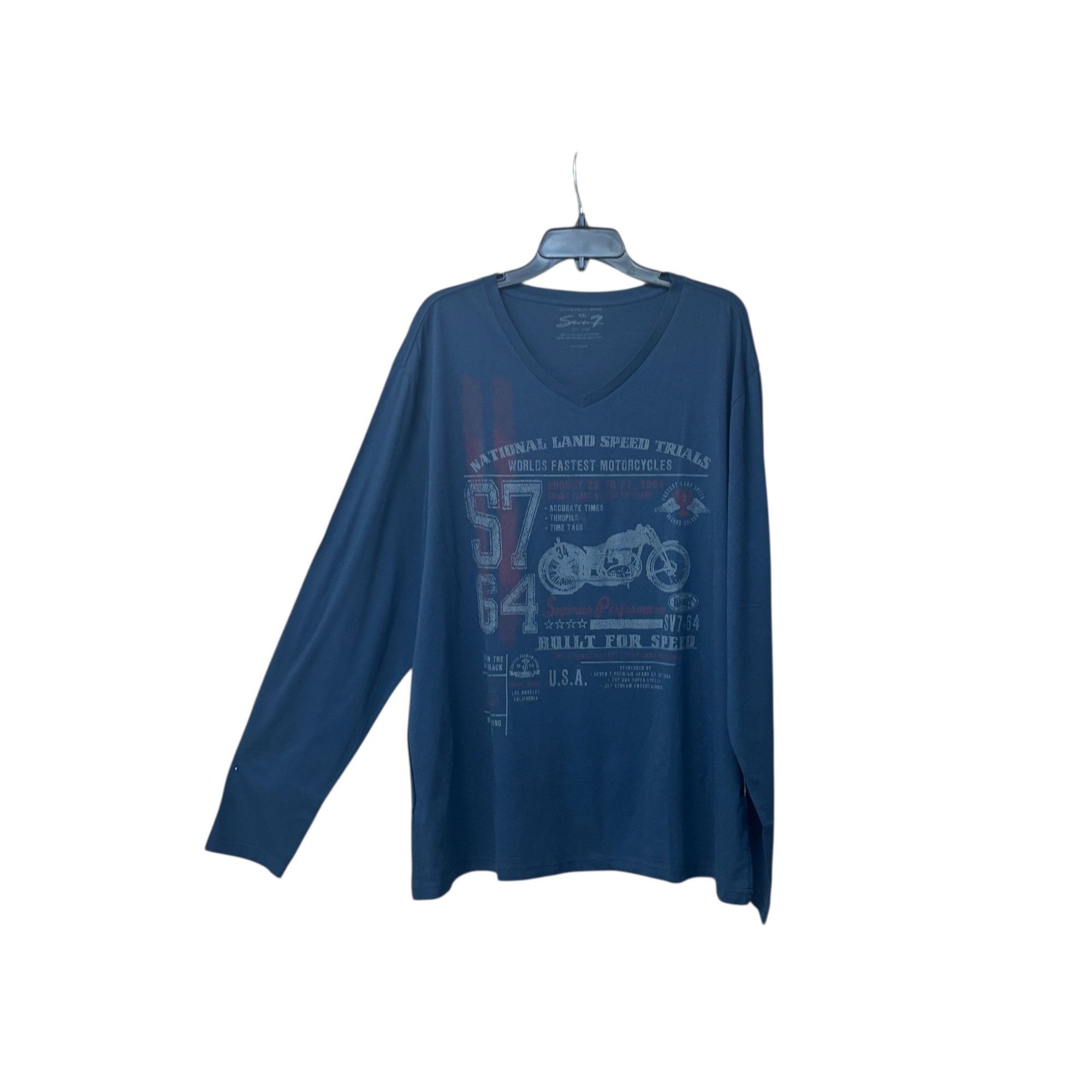 Other Seven7 Men’s V-neck Long Sleeve Graphic Cotton Tee, Indigo, Size US XL / EU 56 / 4 - 10 Thumbnail