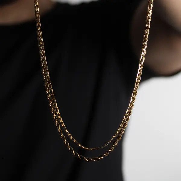Jewelry Gold 3mm Figaro & Rope Chain Set Size ONE SIZE - 5 Thumbnail