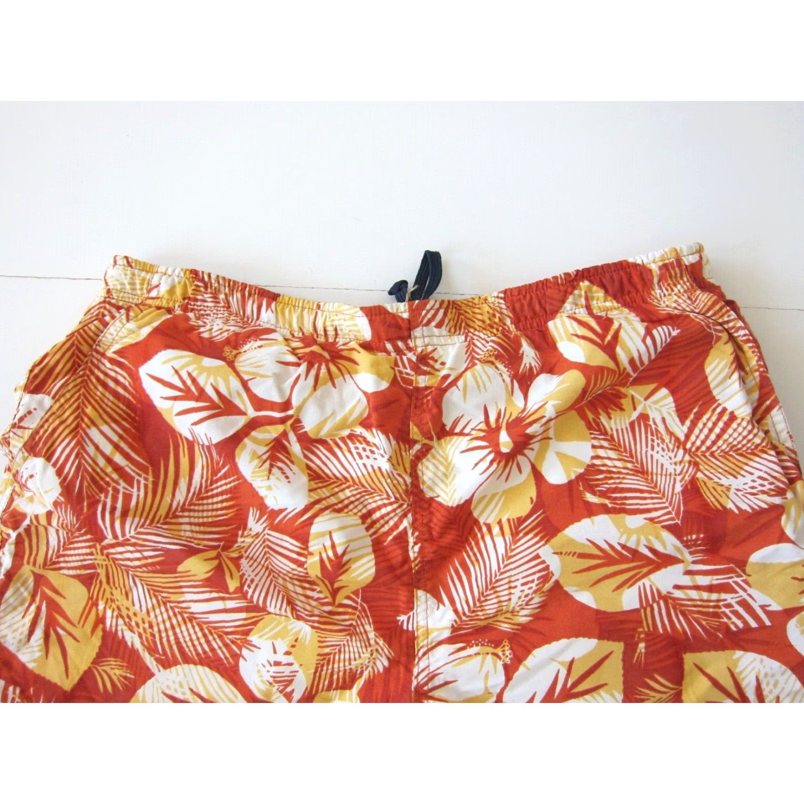 Vintage L.L. Bean Orange Yellow Hawaiian Floral Beach Surf Swim Trunk Board Short Medium Size US 31 - 3 Thumbnail