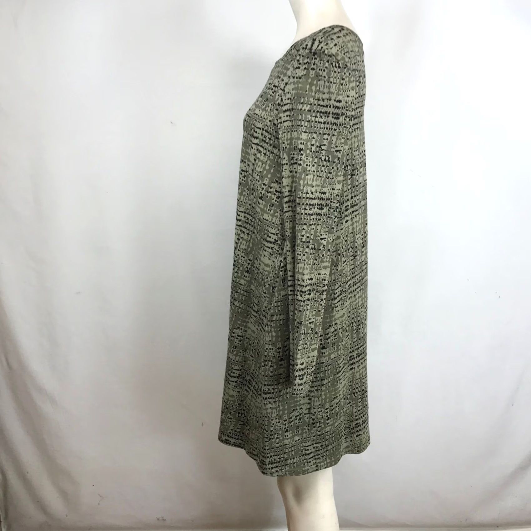 Vintage Pact Organic Cotton Long Sleeve Shift Dress Olive Green Abstract Dot Print M Size M / US 6-8 / IT 42-44 - 6 Thumbnail