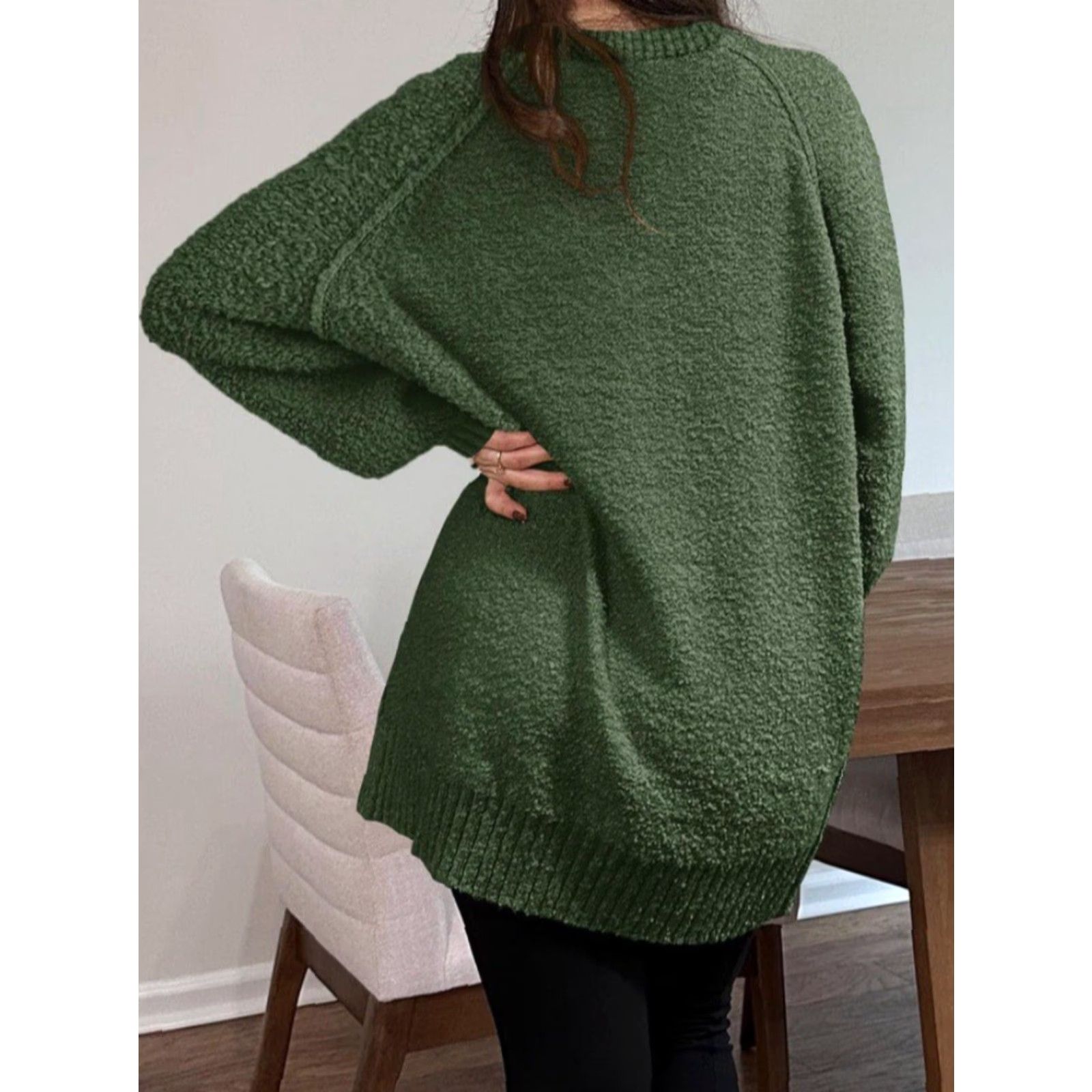 Vintage Saodimallsu Women's Oversized Crew Neck Long Sleeve Sweater - Green Size L - NWT Vintage? Size L / US 10 / IT 46 - 4 Thumbnail