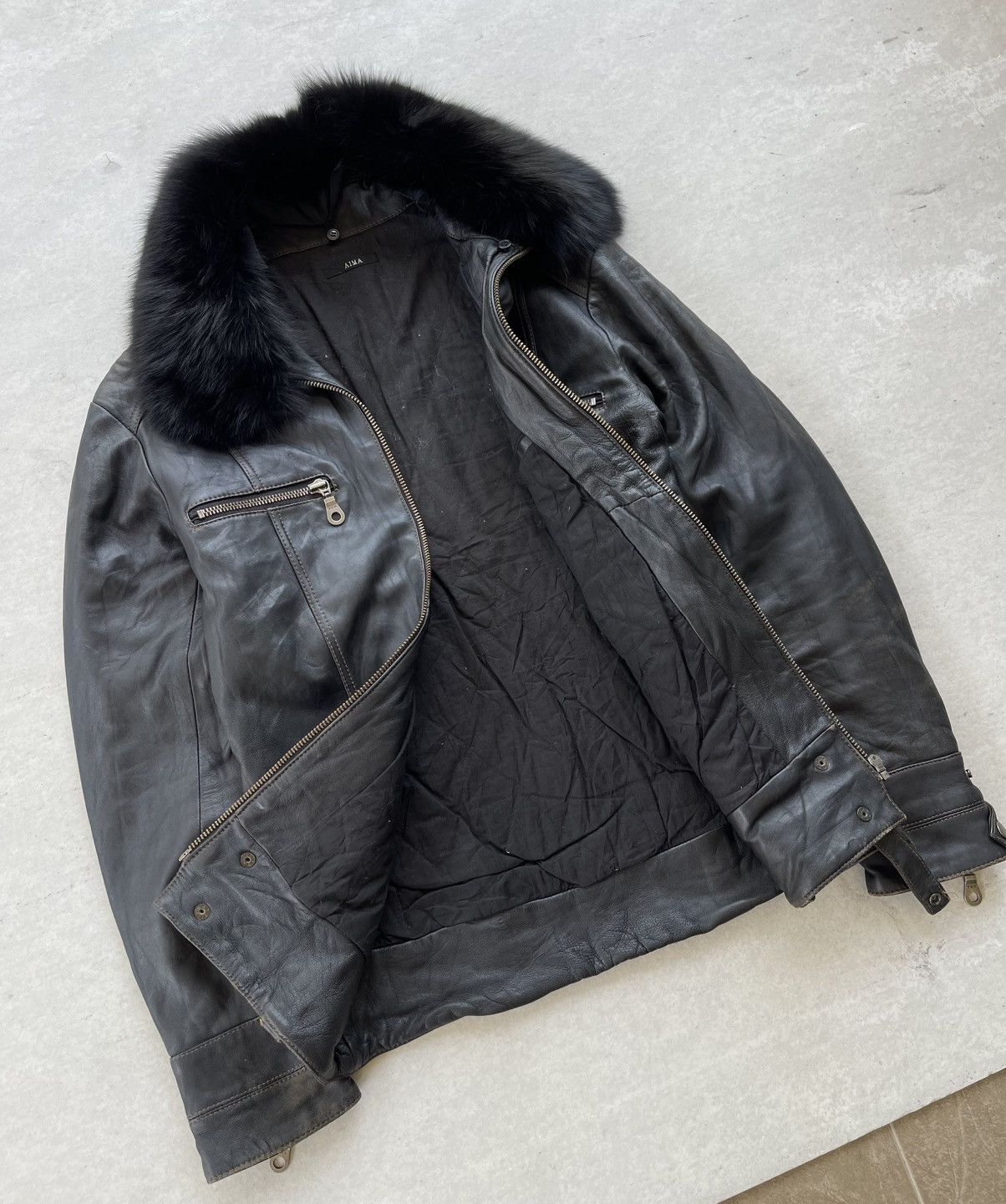 KMRii 🔥VINTAGE 2000'S AIMA FUR COLLARED BLACK BIKER LEATHER JACKET Size US M / EU 48-50 / 2 - 10 Thumbnail