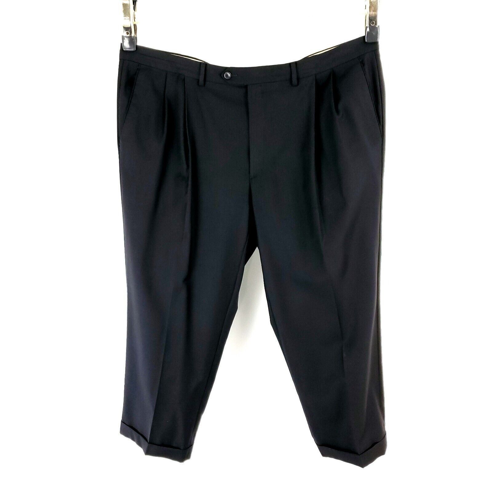 Santorelli Santorelli Luxury Serge Wool Dress Pants 43/28 Black Pleated Size 42R - 7 Thumbnail