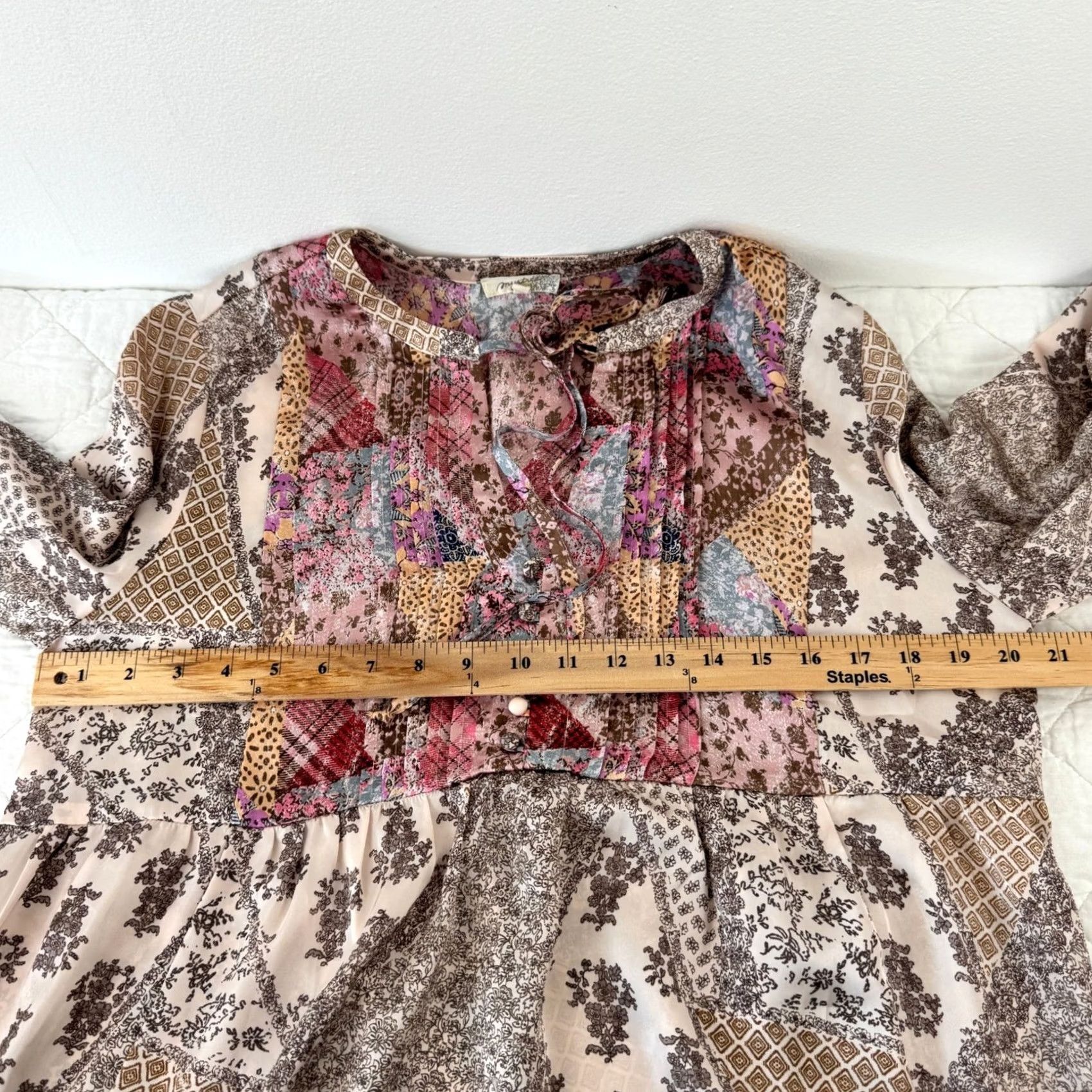 Vintage Mystree Blouse Women's Tunic V-Neck Balloon Sleeve Floral Patchwork Bohemian Chiffon Beig e Relaxed Casual Party/Cocktail L Size L / US 10 / IT 46 - 4 Thumbnail