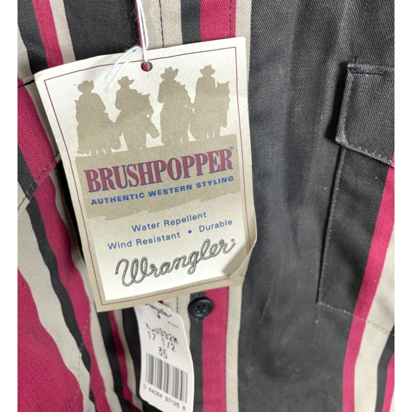 Wrangler VINTAGE Wrangler Brushpopper Striped Shirt Men's XL Black Dark Pink X-Long Tails Size US XL / EU 56 / 4 - 4 Thumbnail