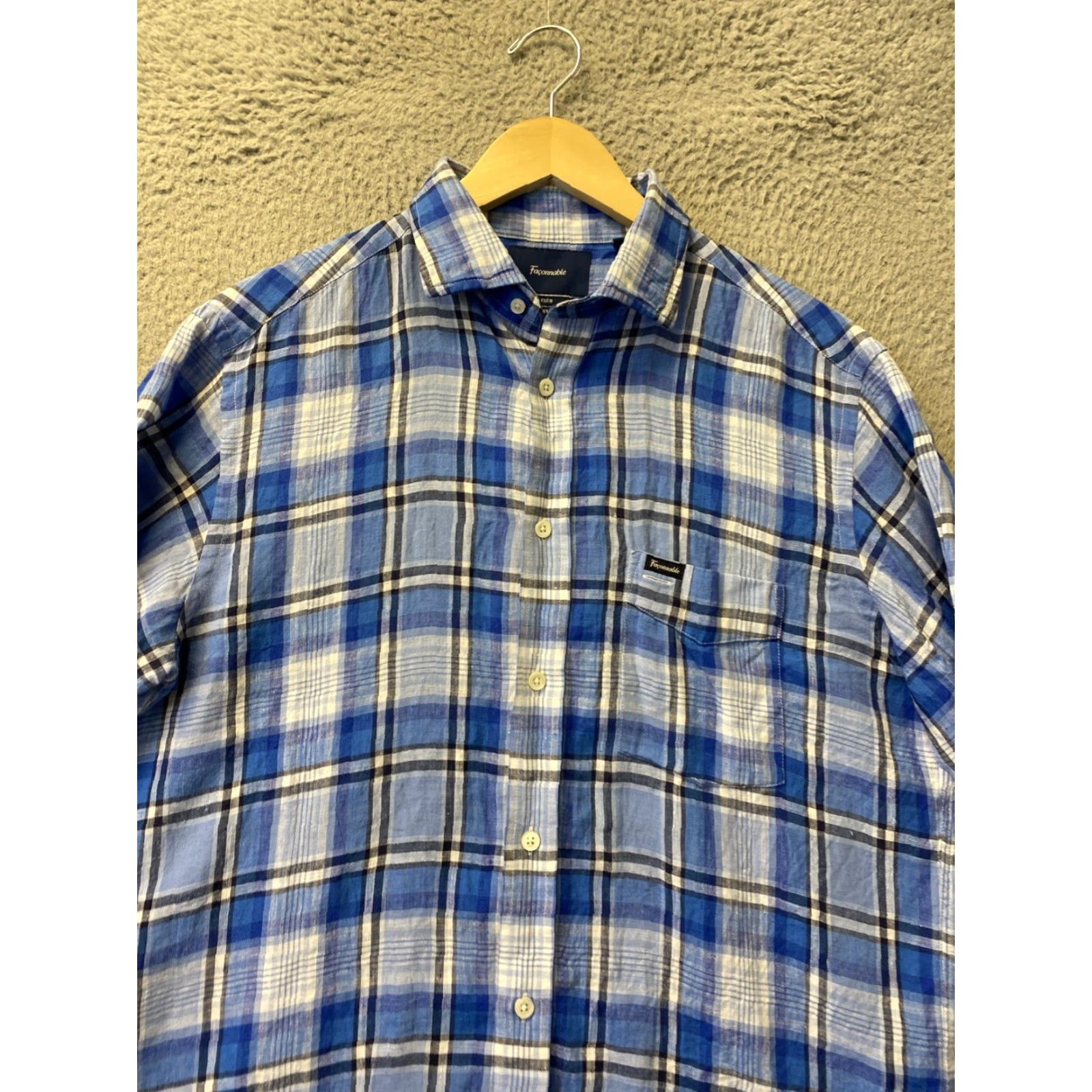 Faconnable Façonnable 100% Linen Button-Up Shirt Men's M Classic Blue Long Sleeve Casual Business Designer Size US M / EU 48-50 / 2 - 2 Thumbnail
