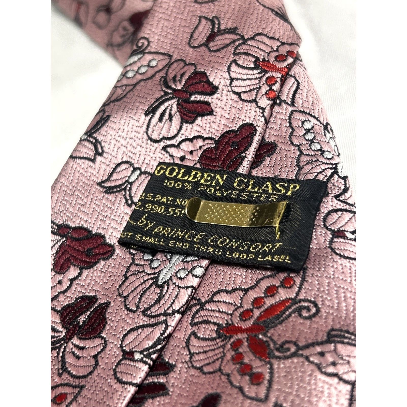 Prince VINTAGE Golden Clasp Neck Tie by Prince Consort 4x53 Polyester Pink Burgundy EUC Men Framework 1980s Size ONE SIZE - 3 Thumbnail
