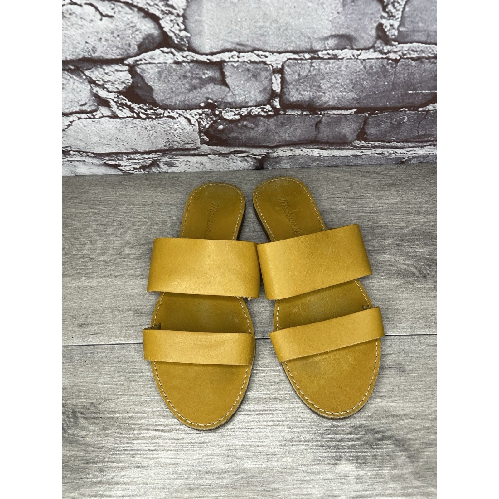 Madewell Madewell Yellow Tan Double Strap Leather Flat Sandals Women’ Size US 7.5 / IT 37.5 - 10 Thumbnail