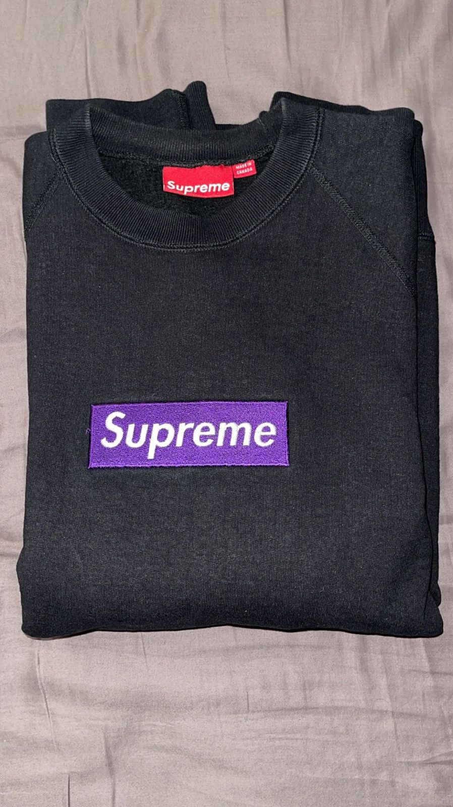 Supreme Purple on Black Supreme Box Logo Crewneck