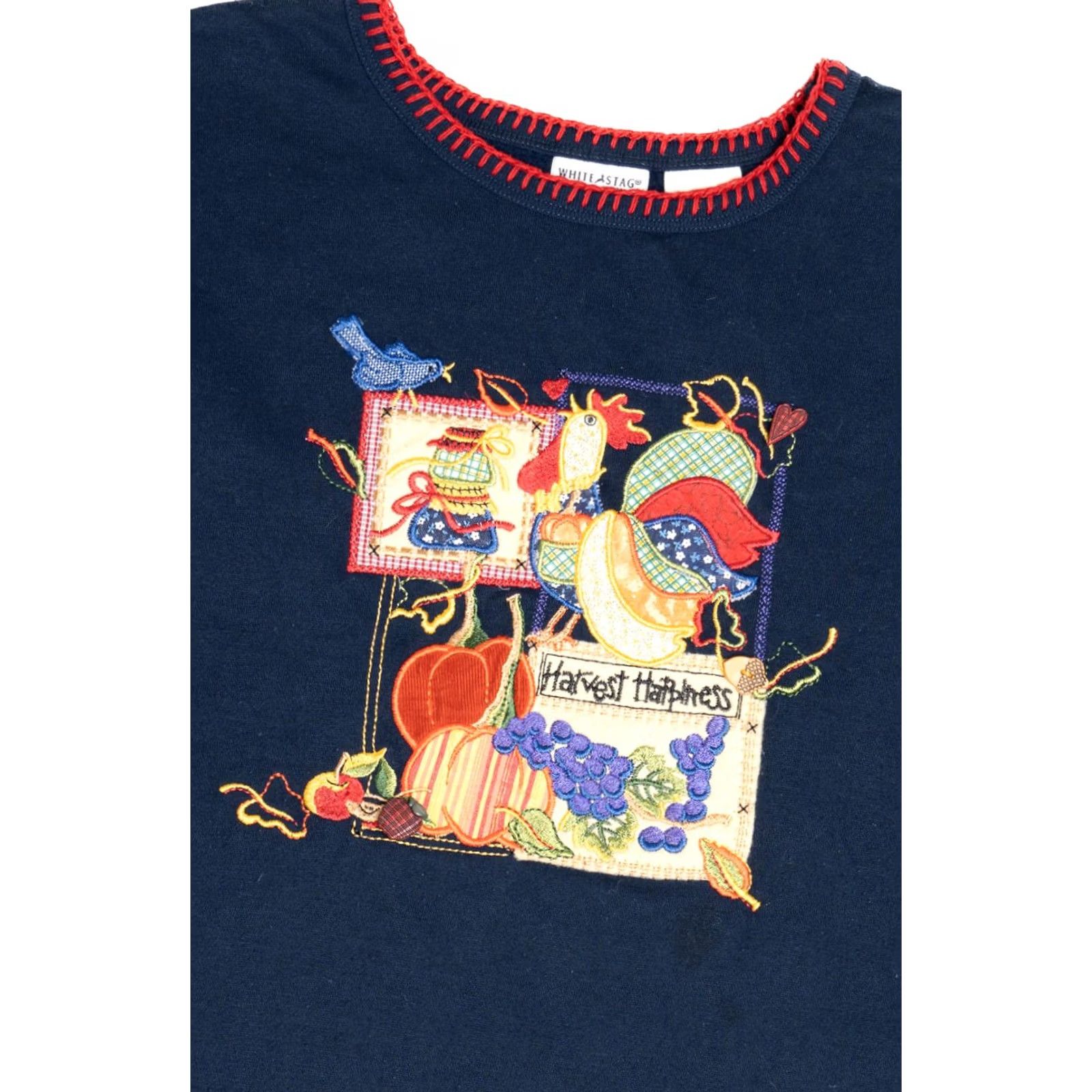Vintage VINTAGE White Stag Sweater 2X-Large Blue "Harvest Happiness" Applique Halloween Cottagecore Size US XXL / EU 58 / 5 - 2 Thumbnail