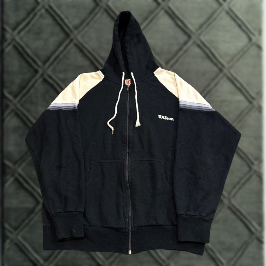 Wilson VINTAGE Wilson Athletics Tennis Black White Full Zip Hooded Sweatshirt XL Size US XL / EU 56 / 4 - 1 Thumbnail