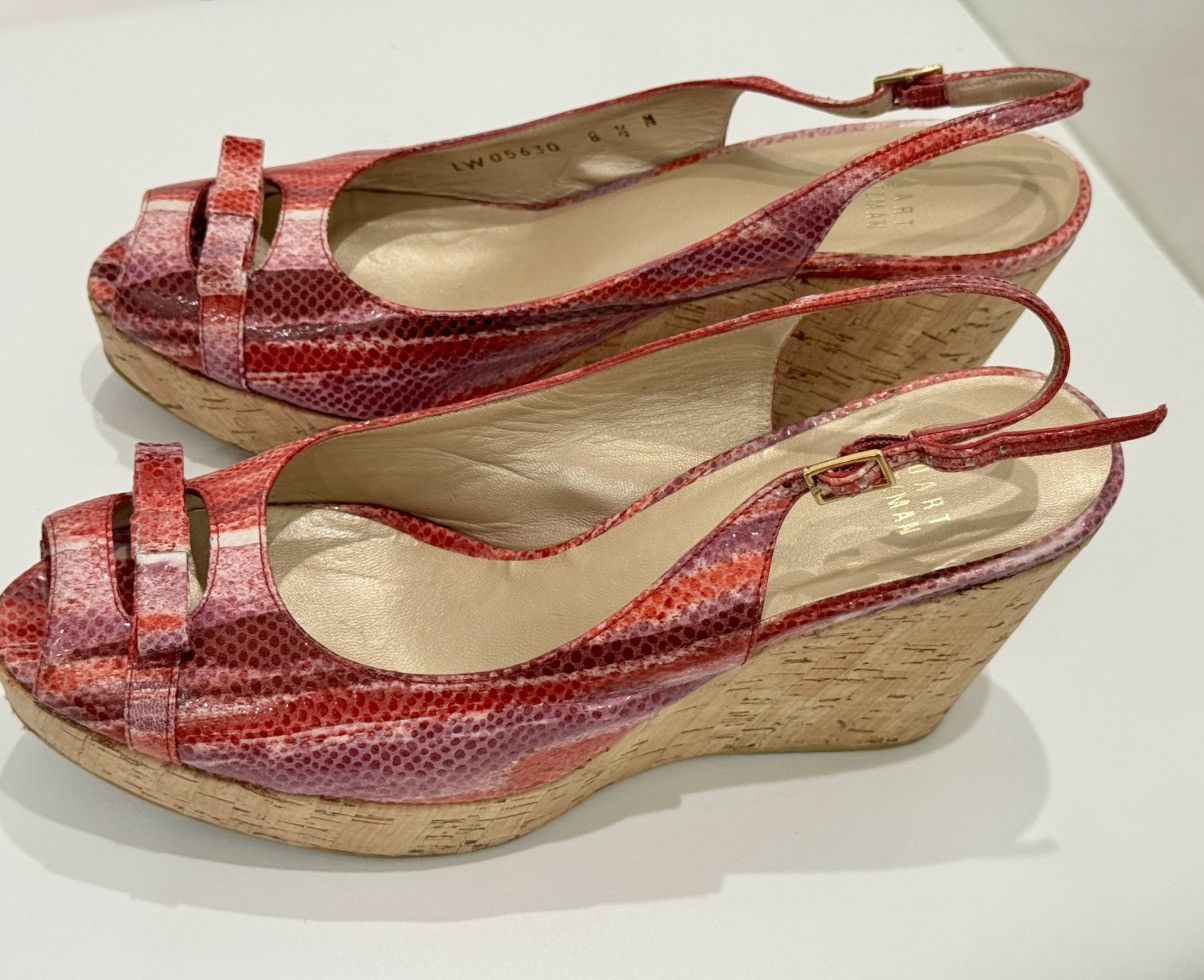 Stuart Weitzman Stuart Weitzman Red Pink Leather Wedge Slingback Buckle Size US 8.5 / IT 38.5 - 3 Thumbnail