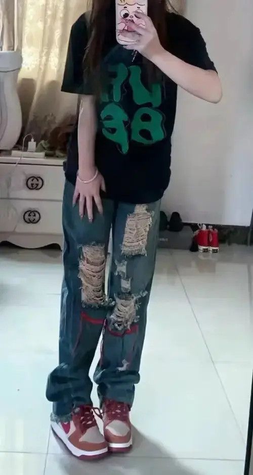 Other Womens Ripped Hole Boyfriend High Waist Wide Leg Jeans Size 26" / US 2 / IT 38 - 4 Thumbnail