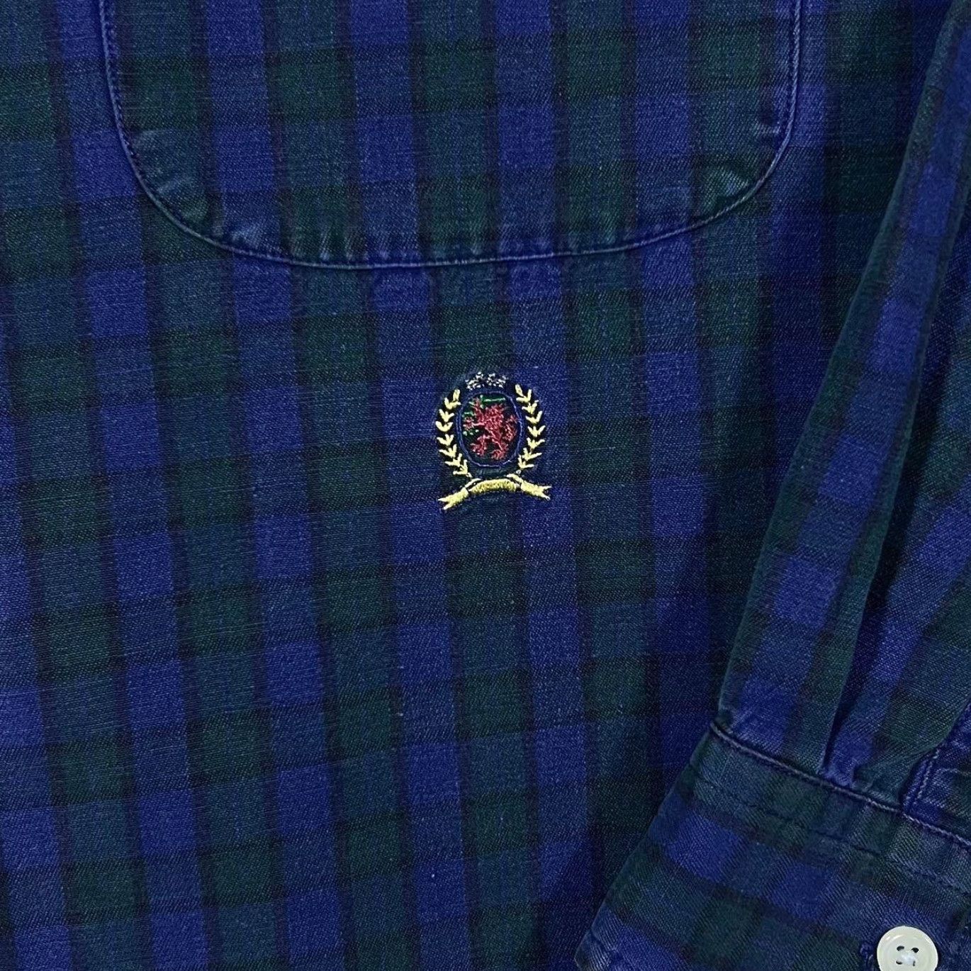 Tommy Hilfiger VINTAGE Tommy Hilfiger Shirt Button-Down XL Multicoloured Navy Green Tartan Check Crest Logo Long Sleeve Bedigi? Size US XL / EU 56 / 4 - 6 Thumbnail