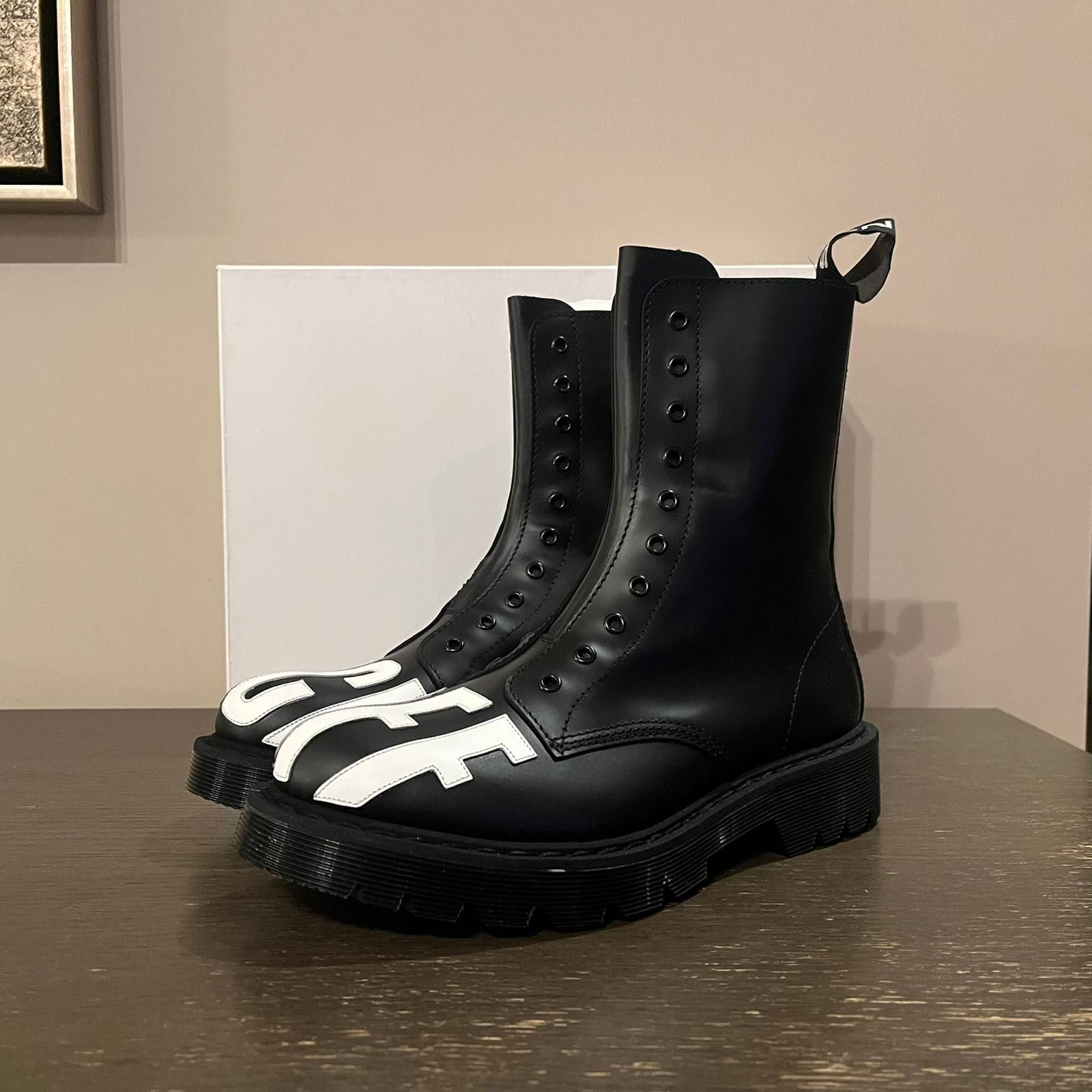 靴 Vetements FUCK OFF leather boots black VTMNTS Fuck Off Leather Army Boots in Black for Men | Lyst