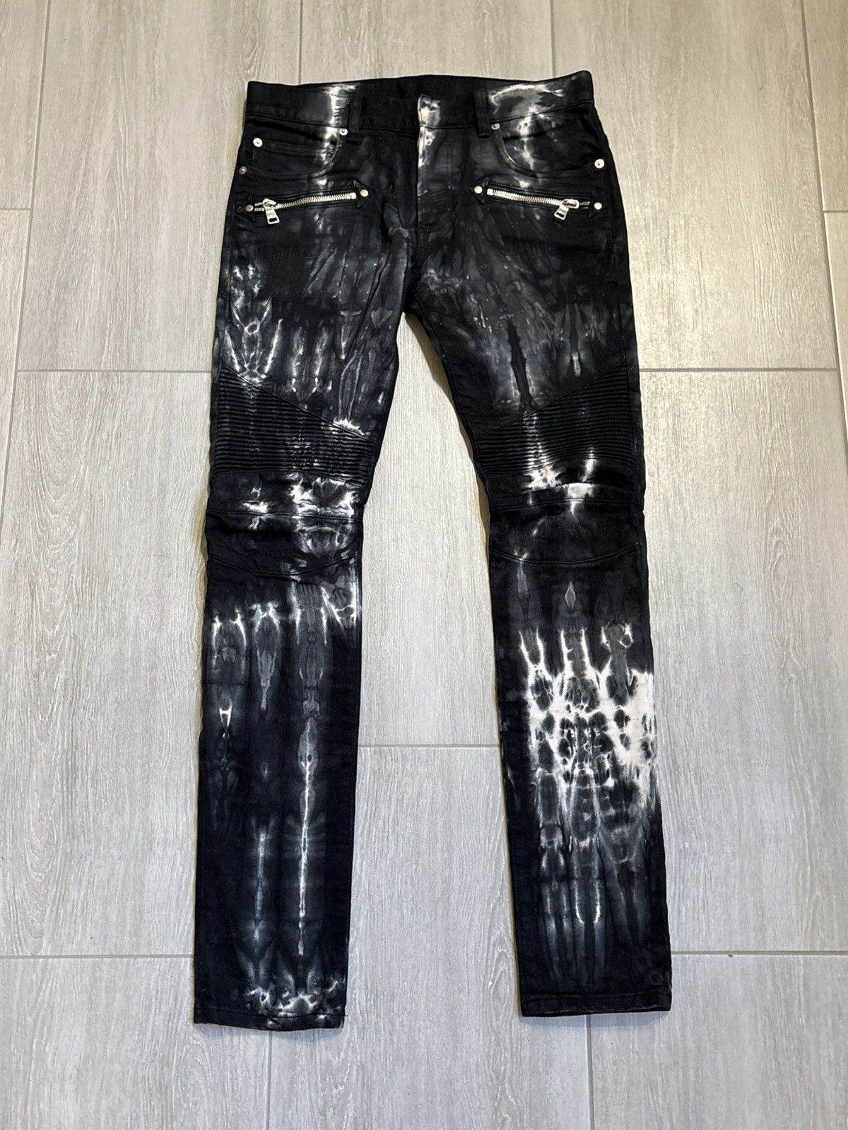 Balmain S8H9131T149U Tie-Dye Biker Jeans 2018 Made in Japan