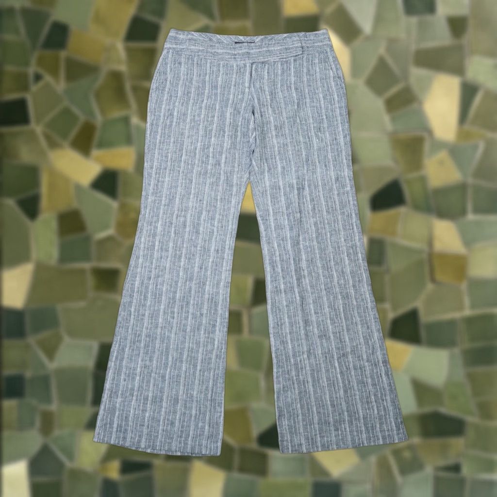 Vintage VINTAGE My Michelle Pants Flared Low Rise Pinstripe Grey White 30" Inseam S 5 Linen Cotton Women Size 28" / US 6 / IT 42 - 1 Thumbnail