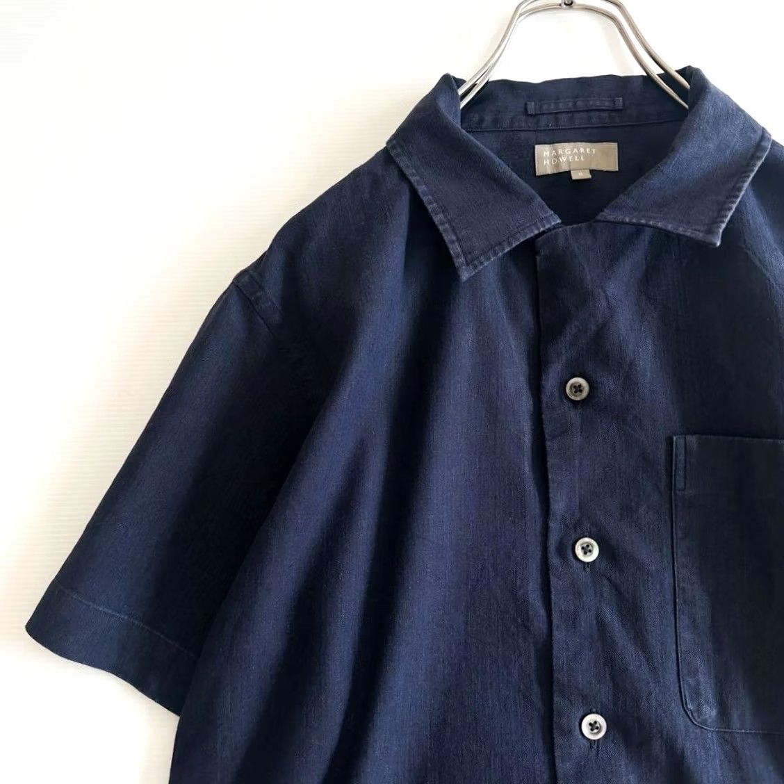 Margaret Howell Margaret Howell Open Collar Short Sleeve Top Navy Size S Mens Shirt Size US S / EU 44-46 / 1 - 5 Thumbnail