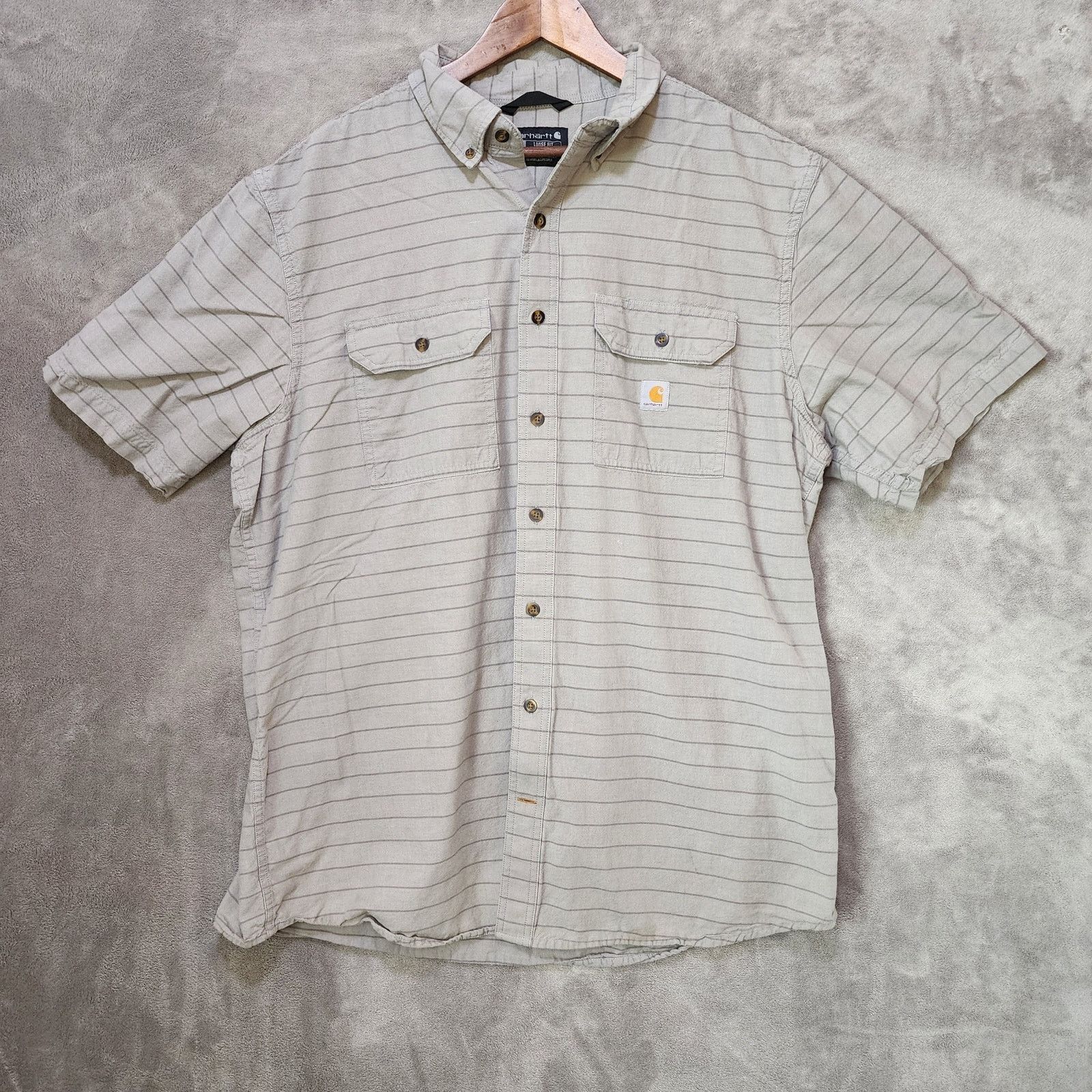 Carhartt Carhartt Men's XL Tall Loose Fit Gray Striped SS Shirt Size US XL / EU 56 / 4 - 2 Thumbnail