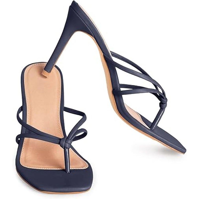 Other Coutgo Women's 8.5 Navy Blue Strappy Slide Sandal Heels Size US 8.5 / IT 38.5 - 3 Thumbnail