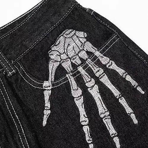 Japanese Brand × Jean Street embroidered skull wide leg jeans Size US 32 / EU 48 - 2 Thumbnail