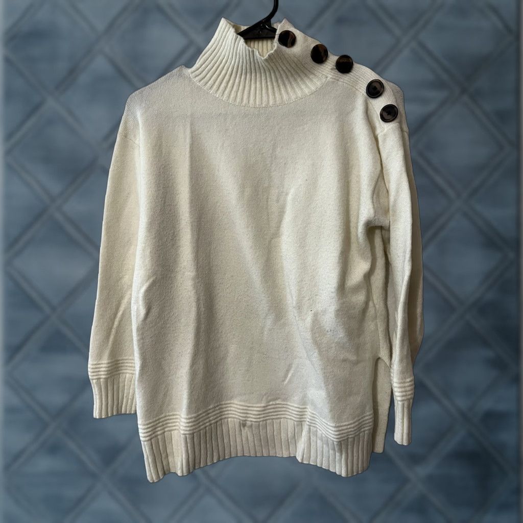 Anthropologie Anthropologie Womens XS Ivory Button Turtleneck Pullover Sweater Tunic Size XS / US 0-2 / IT 36-38 - 1 Thumbnail