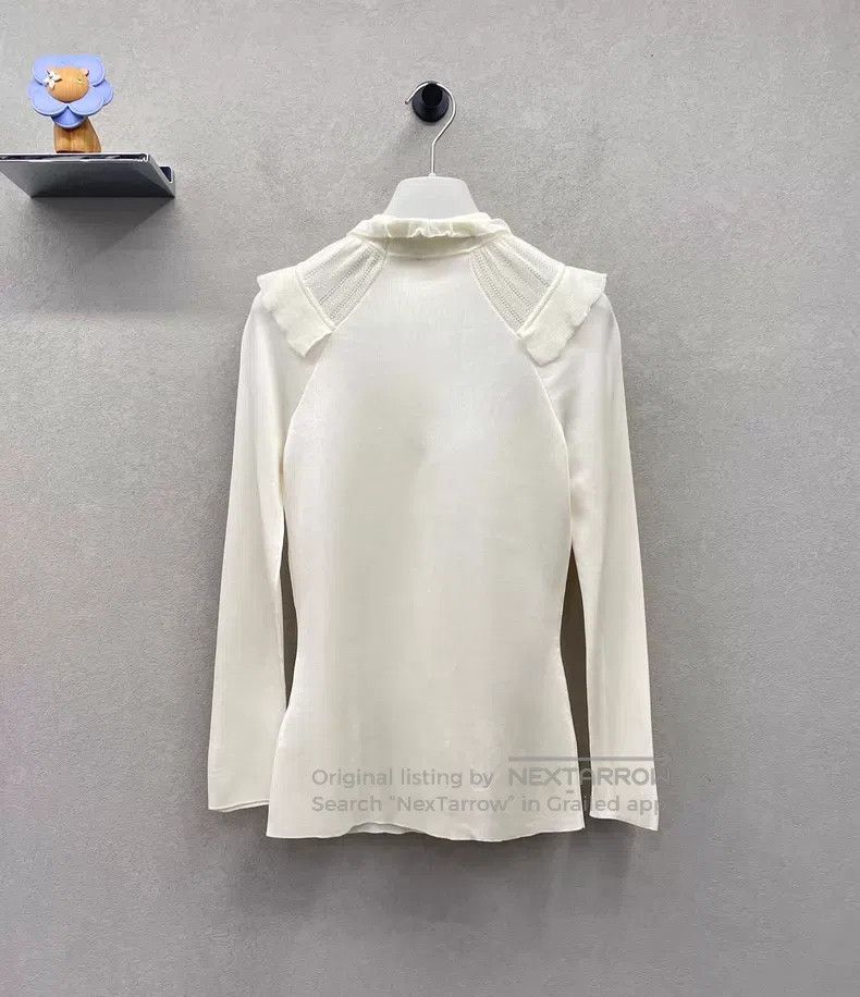 Hermes Hermes White Ruffled High Neck Knit Top Size XS / US 0-2 / IT 36-38 - 2 Thumbnail
